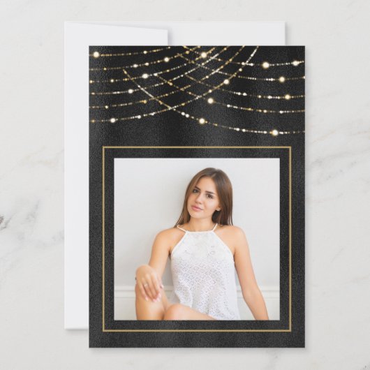 Invitation Élégant Gold String Lumières Photo Quinceanera (Dos)