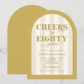 Invitation Elegant Gold Striped Cheers to 80 Years Birthday (Devant / Derrière)