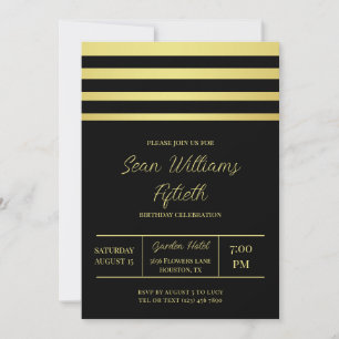 Invitation Elégant Gold Stripes Masculine Anniversaire