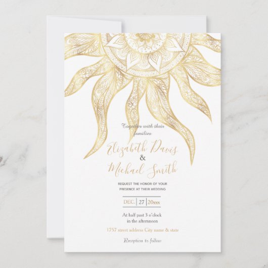 Invitation Elégant Gold Sun Mandala Design (Devant)