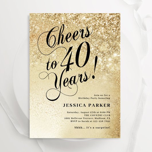 Invitation Elegant Gold Surprise 40e anniversaire