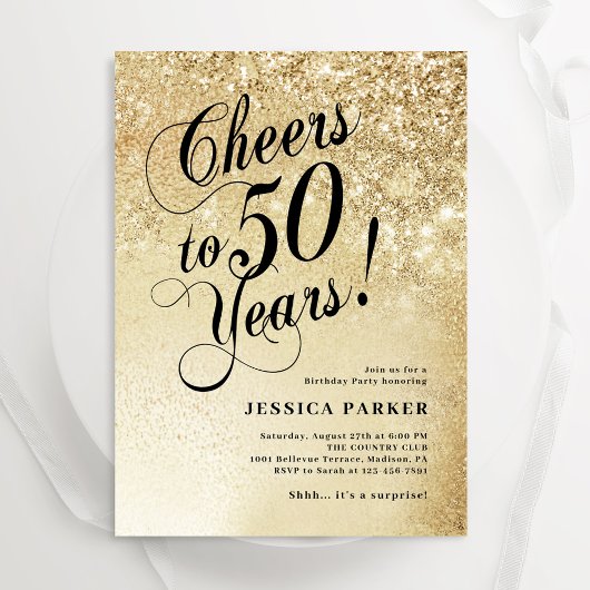 Invitation Elegant Gold Surprise 50e anniversaire
