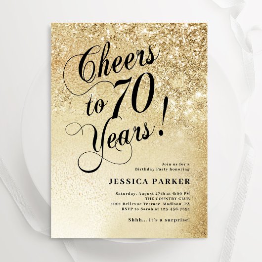 Invitation Elegant Gold Surprise 70e anniversaire