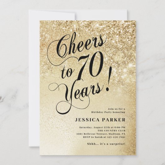 Invitation Elegant Gold Surprise 70e anniversaire (Devant)