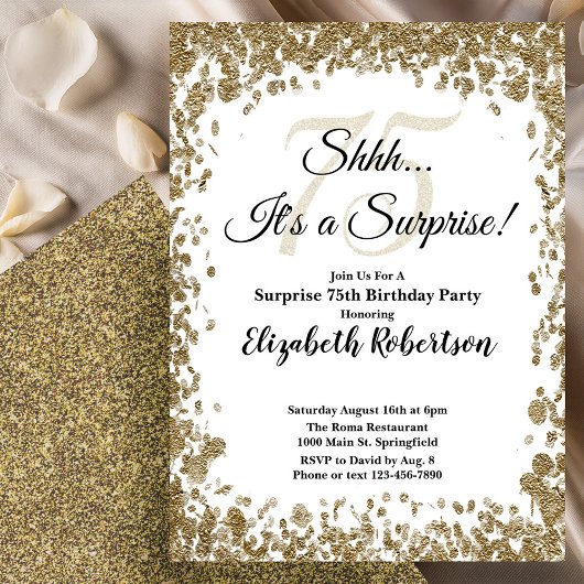 Invitation Elegant Gold Surprise 75th Birthday