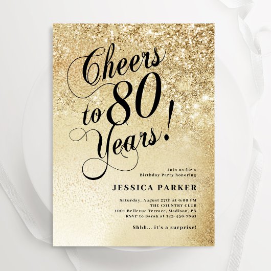 Invitation Elegant Gold Surprise 80e anniversaire