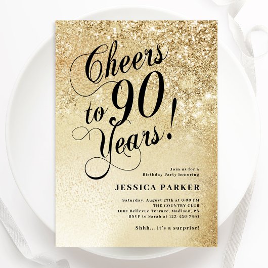 Invitation Elegant Gold Surprise 90e anniversaire