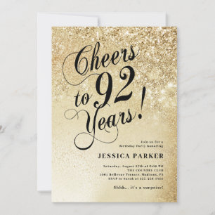 Invitation Elegant Gold Surprise 92e anniversaire