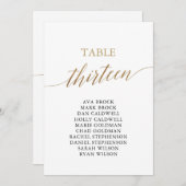 Invitation Élégant Gold Table Numéro 13 Seating Chart (Devant / Derrière)