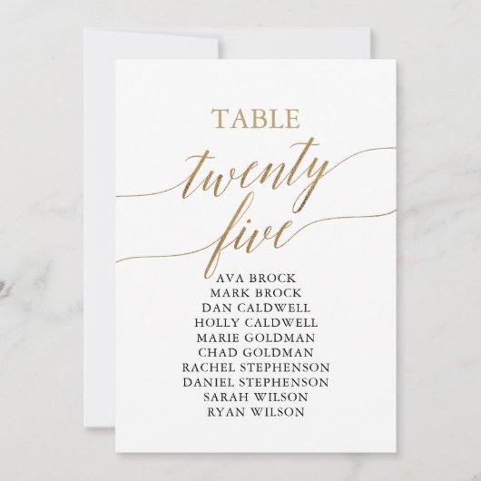 Invitation Élégant Gold Table Numéro 25 Seating Chart (Devant)