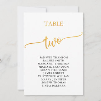 Invitation Élégant Gold Table Numéro 2 Tableau de siège