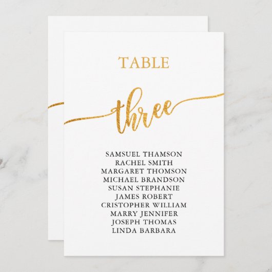 Invitation Elégant Gold Table Numéro 3 Seigneurs Graphique (Devant / Derrière)