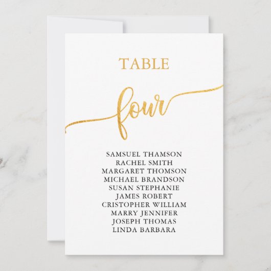 Invitation Elégant Gold Table Numéro 4 Sein Chart (Devant)