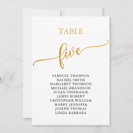 Invitation Élégant Gold Table Numéro 5 Platine (Devant)