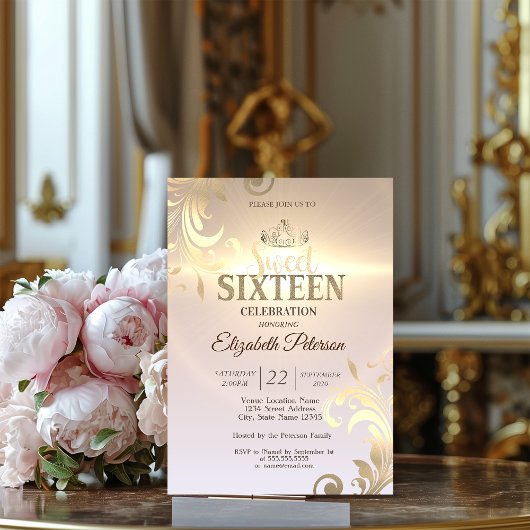 Invitation Elégant Gold Tiara Sweet Diamonds 16 Partie