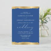 Invitation Elégant Gold Torn Edge Indigo Mariage bleu (Debout devant)