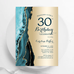Invitation Elégant Gold Turquoise Agate 30e anniversaire