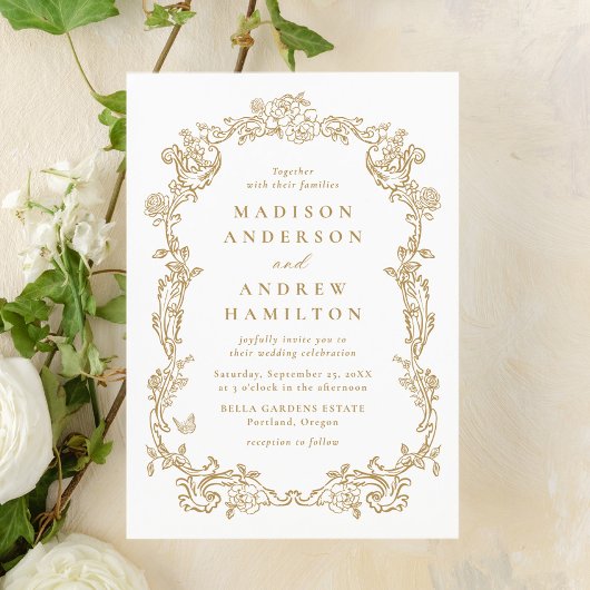 Invitation Elegant Gold Victorian Floral Frame Wedding