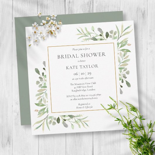 Invitation Elegant Gold Watercolour Greenery Bridal Shower