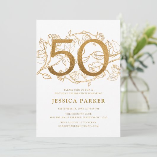 Invitation Elégant Gold White 50e anniversaire (Debout devant)