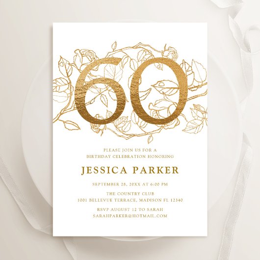 Invitation Elégant Gold White 60e anniversaire