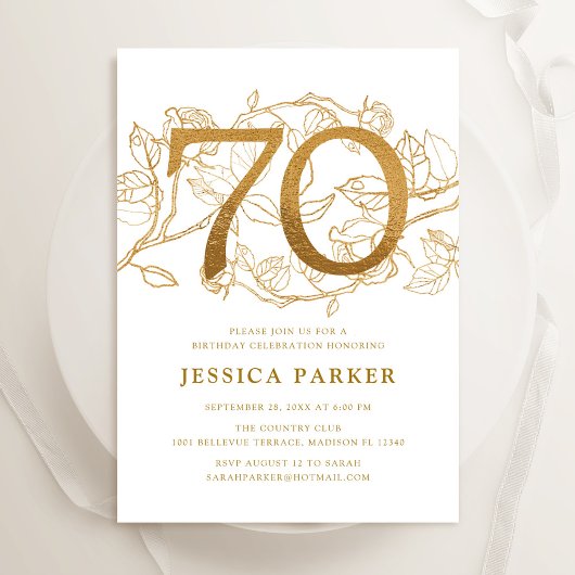 Invitation Elégant Gold White 70e anniversaire