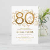 Invitation Elégant Gold White 80e anniversaire (Debout devant)