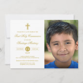 Invitation Elégant Gold White First Communion Photo Boy (Devant)