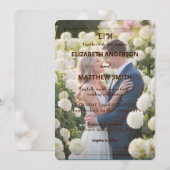 Invitation Elégant Gold & White Overlay photo Fleurs mariage (Devant / Derrière)