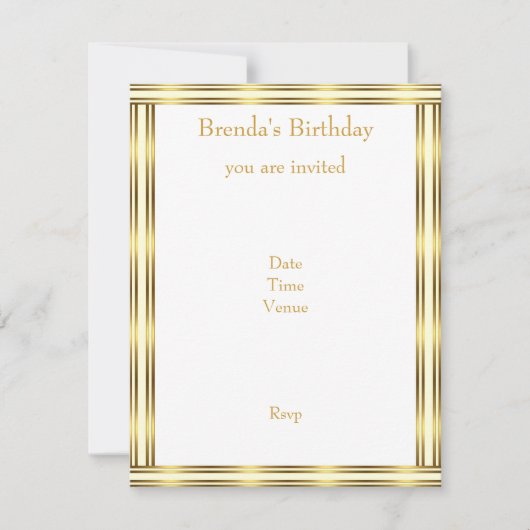 Invitation Elegant Gold & White Stripe Horizontal (Devant)