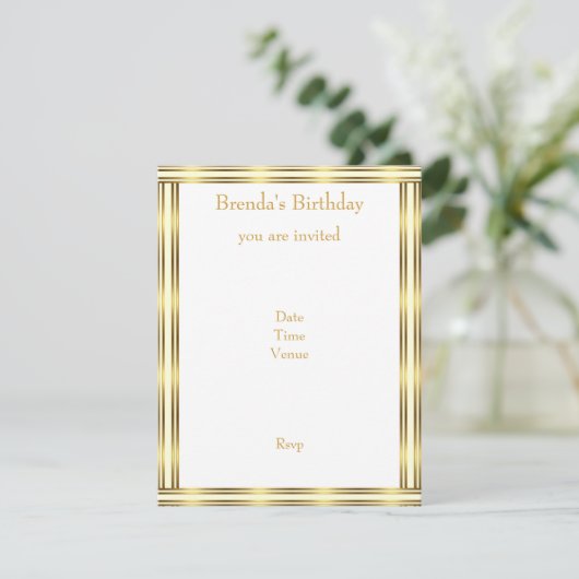 Invitation Elegant Gold & White Stripe Horizontal (Debout devant)