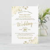 Invitation Elégant Gold & White Virtual Mariage Livestream (Debout devant)