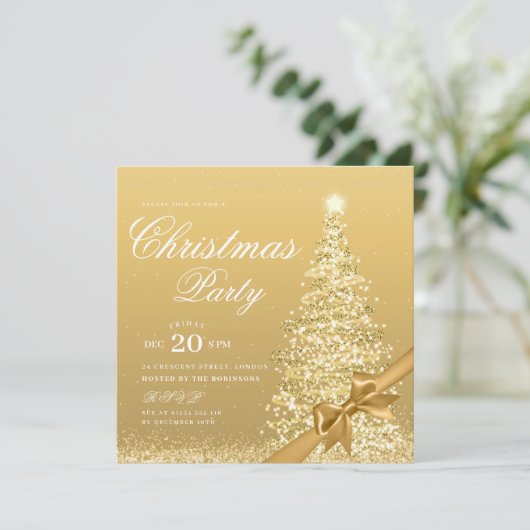 Invitation Elegant Gold Winter Christmas Tree Bow (Debout devant)