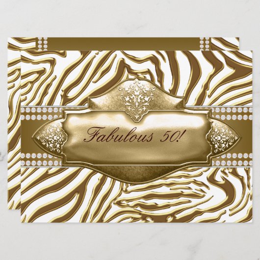 Invitation Elégant Gold Zebra 50e fête d'anniversaire (Devant / Derrière)