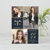 Invitation Elégant Golden 3 PHOTO Soins infirmiers fête de gr (Debout devant)