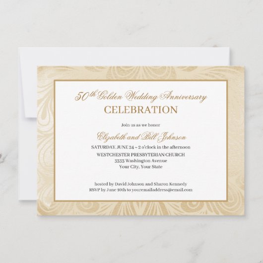 Invitation Élégant Golden 50th Script Anniversaire de Mariage (Devant)