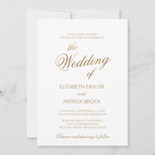 Invitation Elégant Golden Calligraphy Détails sur le Mariage (Devant)