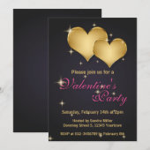 Invitation Elégant Golden Hearts Nom - Saint-Valentin (Devant / Derrière)