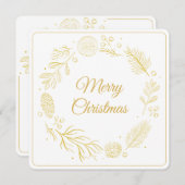 Invitation Elegant Golden Leaves & Berries Christmas square (Devant / Derrière)