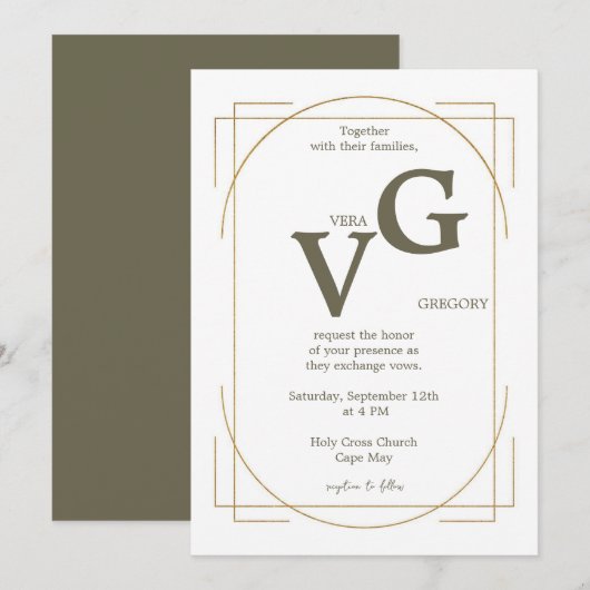 Invitation Elégant Golden Lines Moderne Luxueux Mariage (Devant / Derrière)