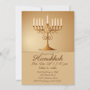 Invitation Elégant Golden Menorah Hanoukka Party
