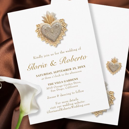 Invitation Elégant Golden Milagros Coeur Mariage mexicain