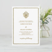Invitation Elégant Golden Paisley Mariage blanc (Debout devant)