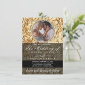 Invitation Elégant Golden Photo Calligraphy Mariage Invitatia (Debout devant)