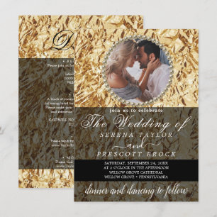 Invitation Elégant Golden Photo Calligraphy Mariage Invitatia