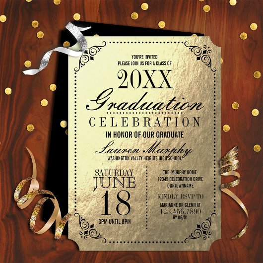 Invitation Élégant Golden Ticket Graduation Party