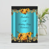 Invitation Elégant Golden Turquoise Blue Yellow Roses Anniver (Debout devant)