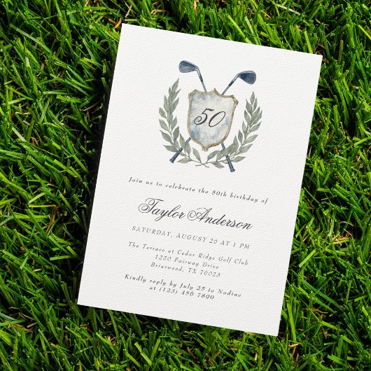 Invitation Elégant Golf Crest 50e Anniversaire de la fête de 