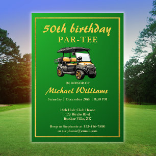 Invitation Elégant Golf Thème Panier Vert Or 50ème Anniversai