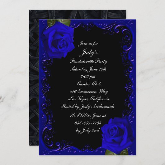 Invitation Élégant Goth Blue Roses Bachelorette Party (Devant / Derrière)